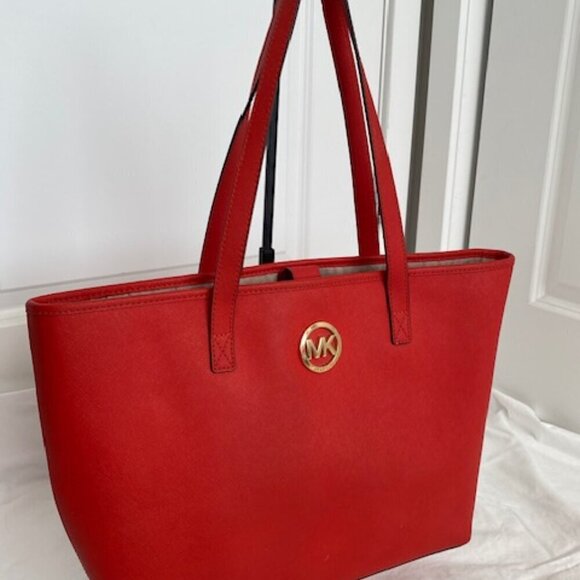 MICHAEL KORS Large Jet Set Orange Saffiano Leather Shoulder Laptop Tote Bag - Picture 3 of 16